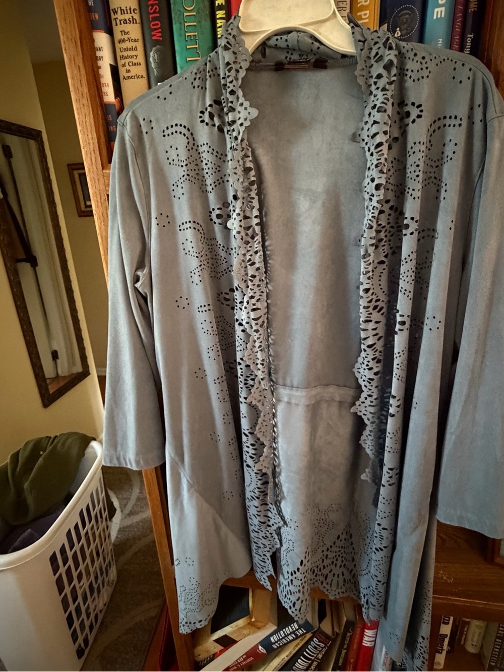 Multiples Light Gray Laser-Cut Open Front Cardigan